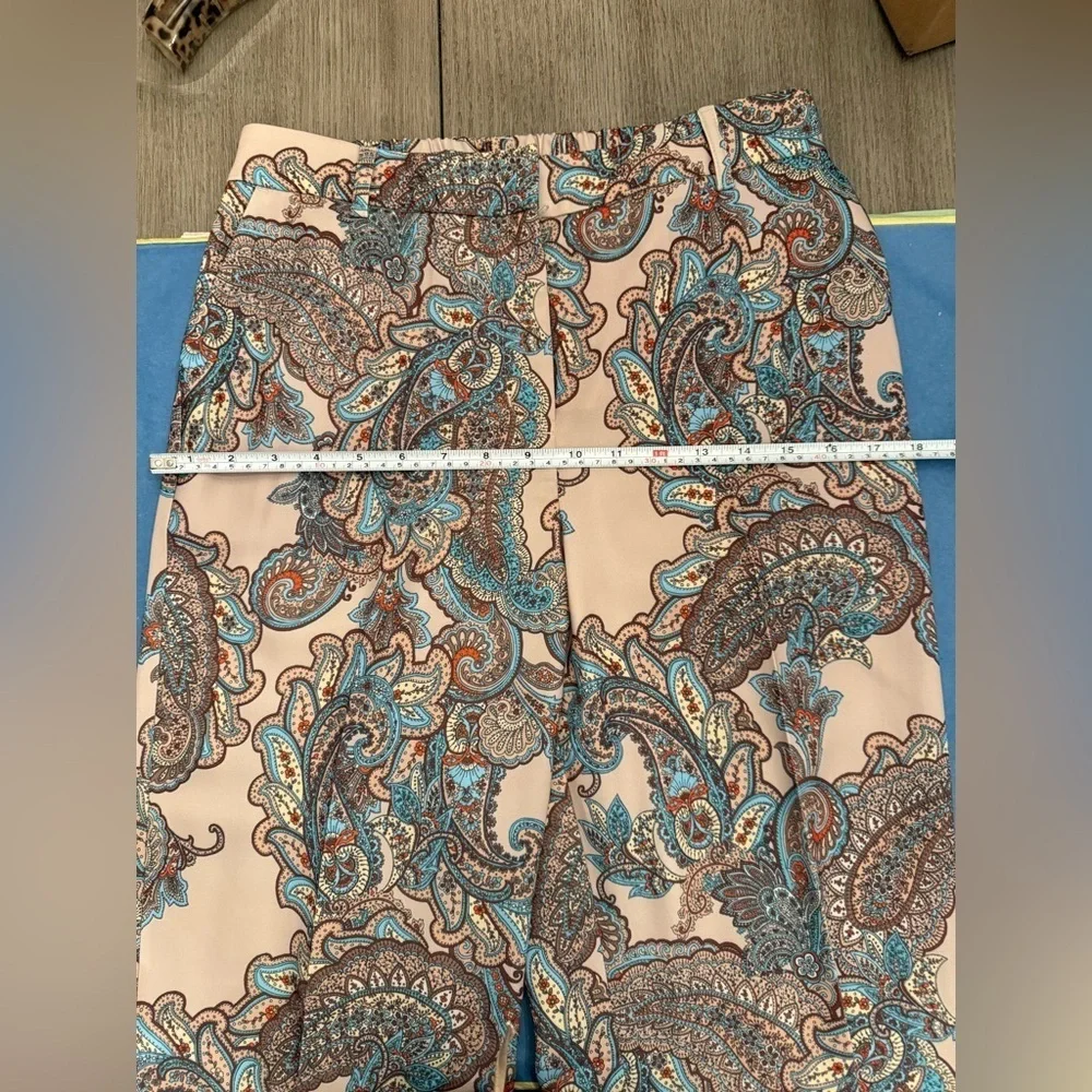 Express Paisley Wide-Leg Pants in Cream and Blue